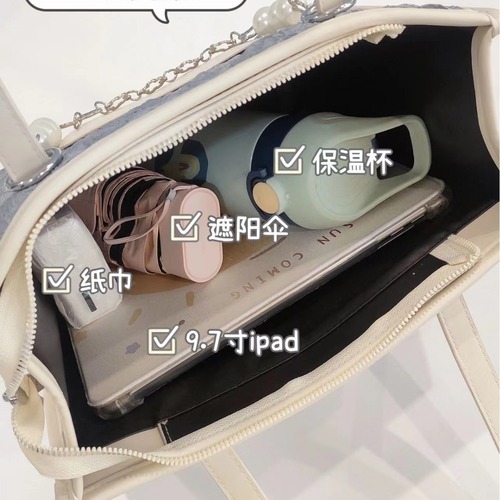 Summer bags for women, personalized sea salt blue jacquard tote bag, high-end large-capacity commuting shoulder bag for women