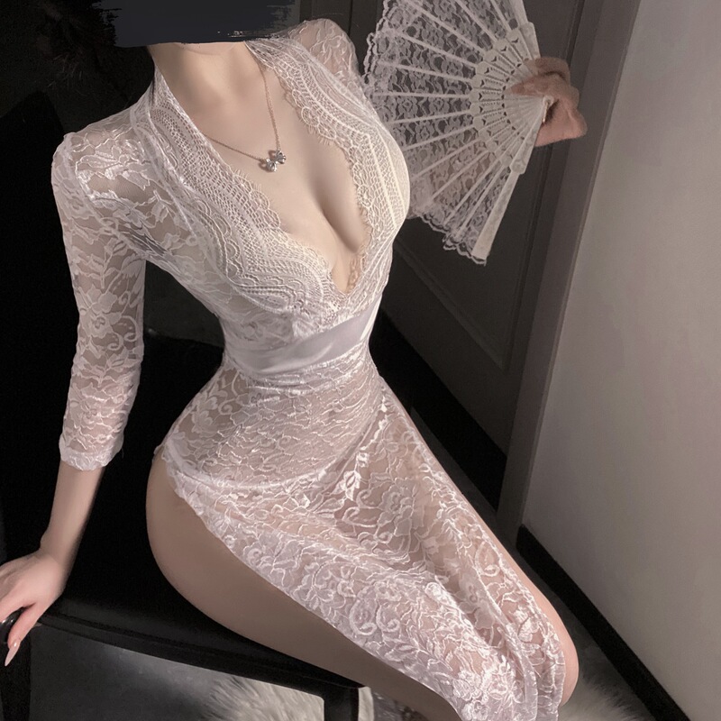 Guanyun sexy lingerie sexy lace temptation dress hot side split slim uniform pure pajamas suit