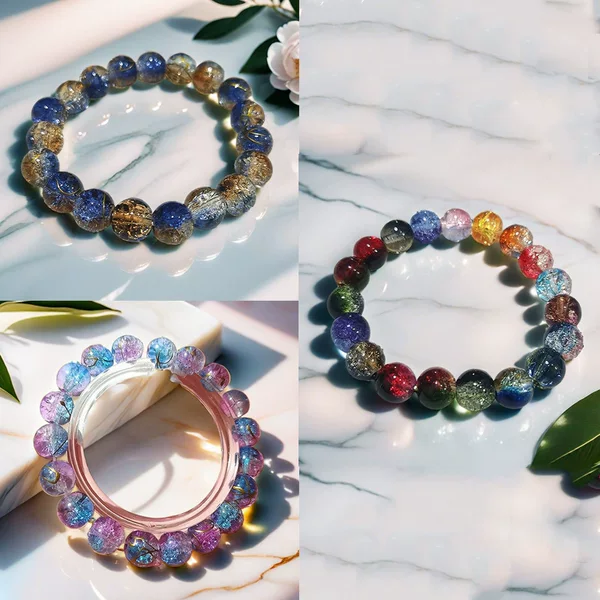 Summer Special Ice Crack Double Color Floral Beads Glaze Bracelet Women's Light Luxury Soft Finger Beaded Student Tray Play Bracelet