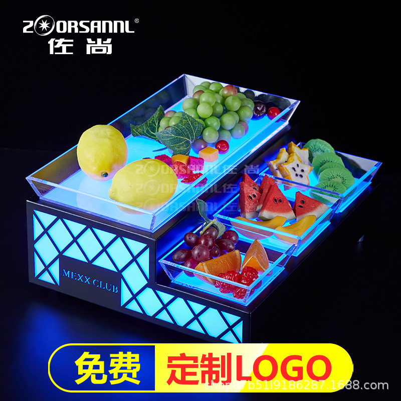 Placa de fruta luminosa KTV plato de merienda creativo especial plato de fruta seca pastel de fruta Placa de merienda de fruta LED barra Placa de fruta luminosa