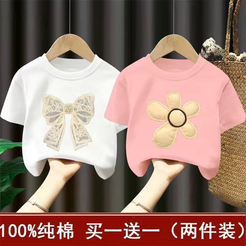 女童短袖T恤夏装2023新款洋气儿童韩版宽松休闲上衣小女孩打底12