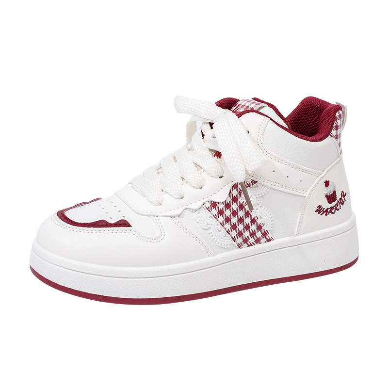 HuiLi estilo coreano vino rojo simple skate 2026 nuevos zapatos de suela gruesa estudiantes vigorosos encaje dulce zapatos de mujer simple