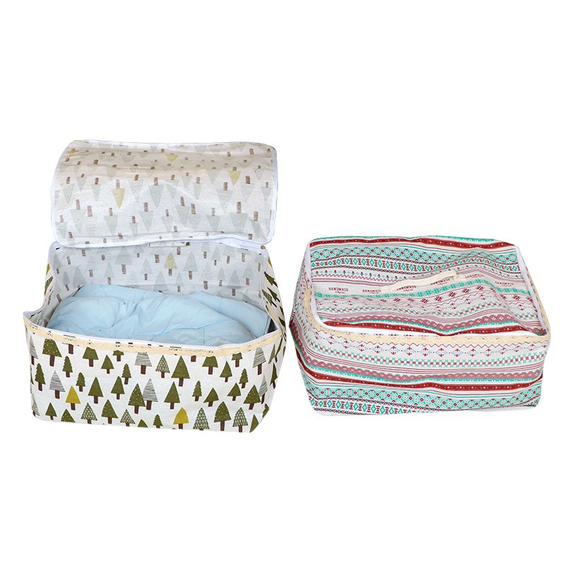 Cesta de almacenamiento de edredón de tela cesta de almacenamiento de ropa de lino de algodón simple con cremallera cesta de almacenamiento de artículos diversos