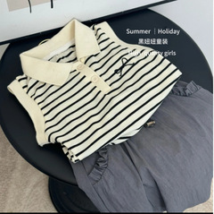 Korean children's clothing 2025 summer girls polo collar vest sleeveless top fashionable casual work skirt suit