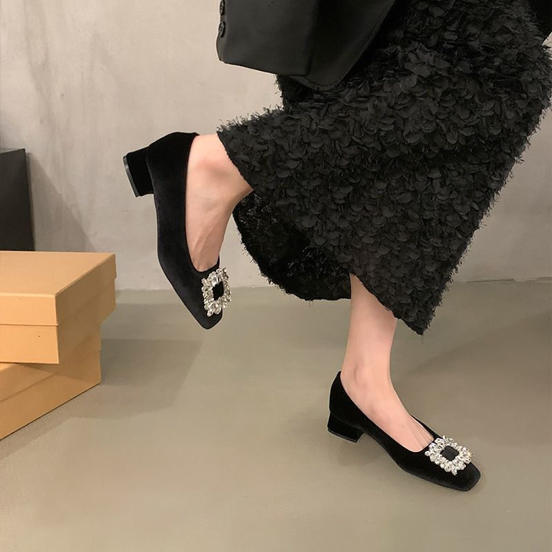 Black comfortable elegant Mary Jane shoes square toe with…