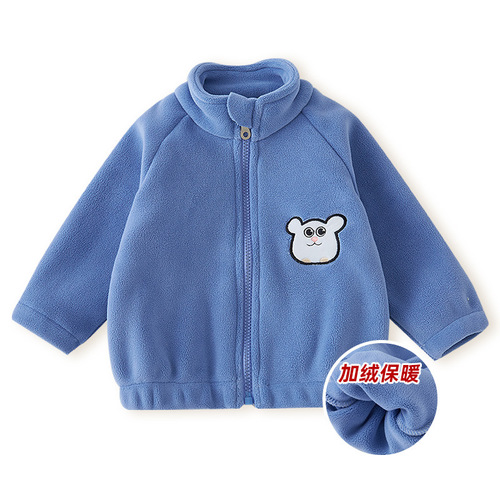 Children's and Baby Korean Style Outerwear for Autumn and Winter, Thick and Fuzzy, Solid Color Loose Top for Toddlers and Infants