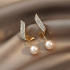 Silver needle, retro design earrings from pearl, silver 925 sample, bright catchy style, trend of season, internet celebrity, wholesale