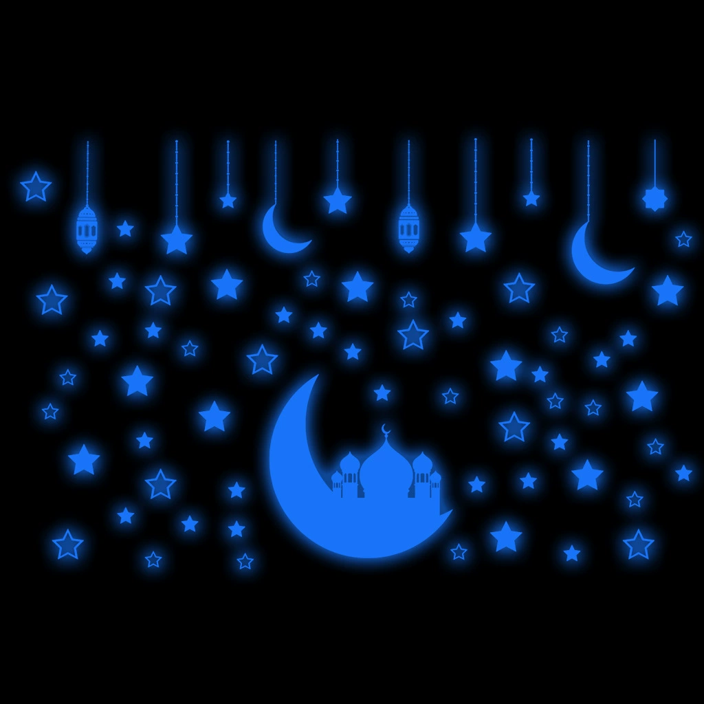 Jushan Middle East Festival Luminous Stickers 3415 Muslim Pendant Festival Decoration PET Luminous Star Stickers Wholesale