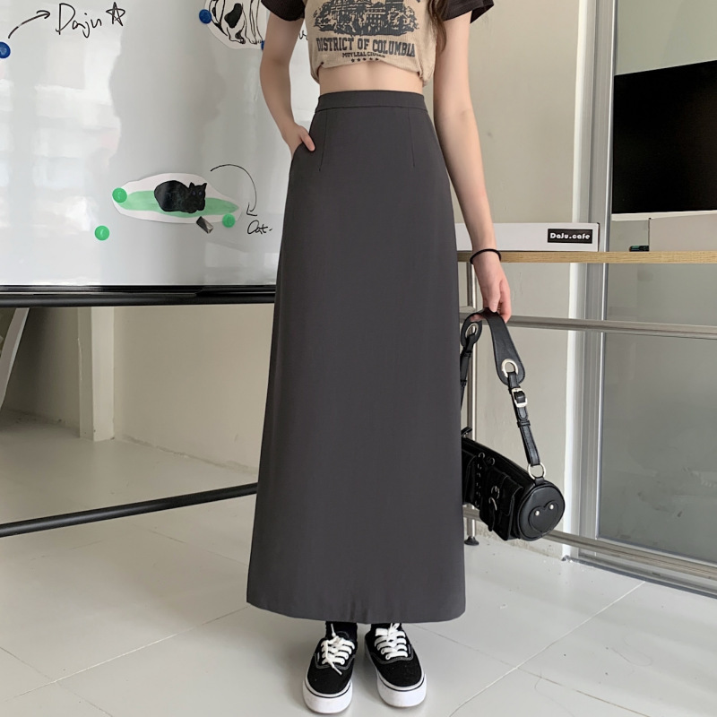 美拉德毛呢西装灰色半身裙女秋冬2025新款高腰显瘦A字包臀长裙子|undefined