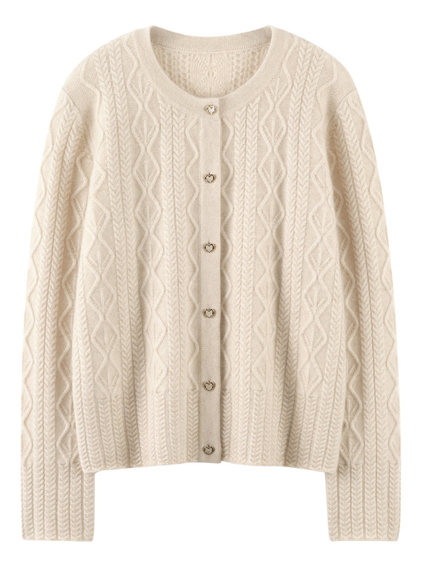 Autumn and Winter New Thickeneded Retro Leather Buckle Alalana Hemp Pure Color Cashmere Jacket Women's Loose Cardigan Knitted Top