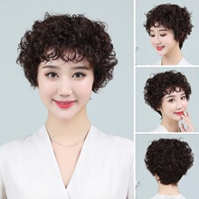 假发女短发真发真人发全头套中老年女士妈妈款假发套短卷发头发