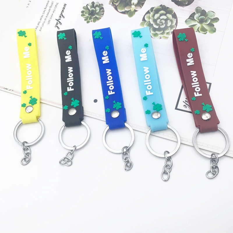 Creative car keys, handheld keychain PVC, silicone doll, four-leaf clover