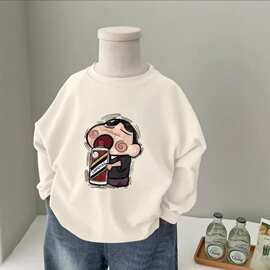 100%纯棉长袖T恤新款秋季男女宝宝圆领卡通上衣中大童休闲打底衫