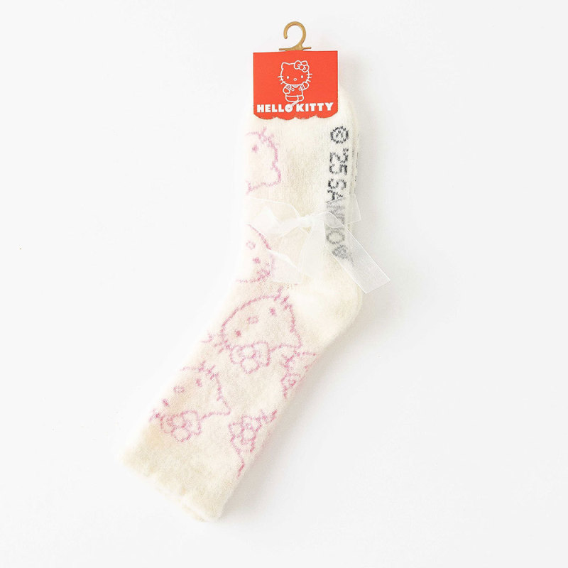 珊瑚绒袜子女中筒袜冬季加厚保暖地板袜可爱hellokitty家居睡眠袜|undefined