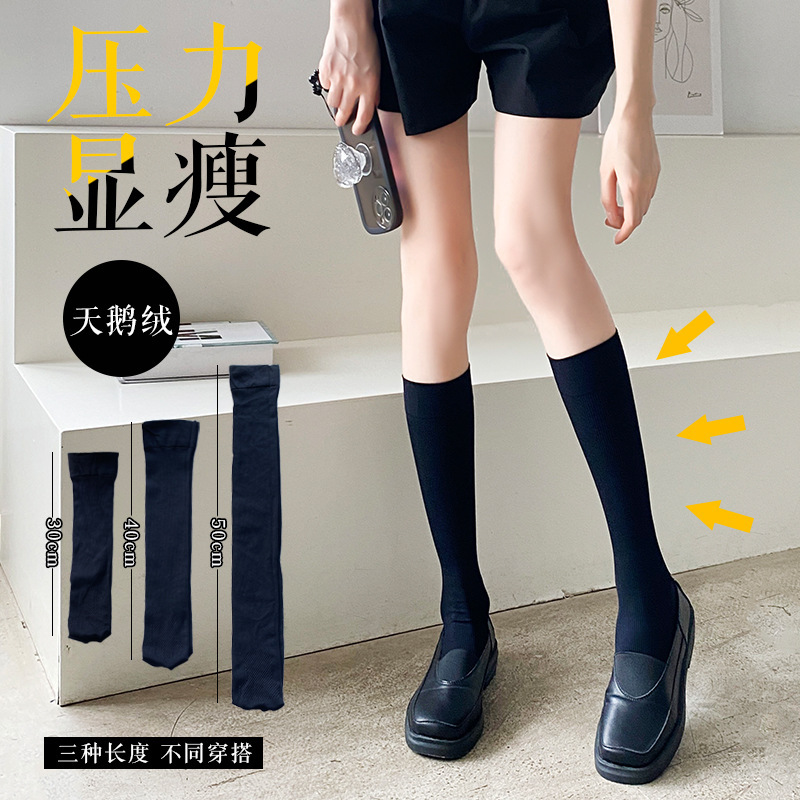 New Autum Thickeneded Pressure Style Vertical Stripes Slimming Look Mid-Calf Socks Wide Mouth Lower Non-Slip Solid Color Socks Wholesale