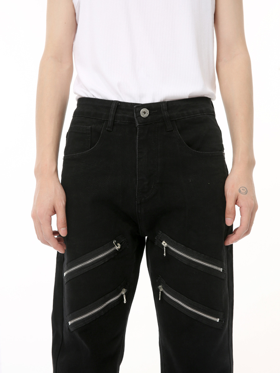 MTLCLOTHES Hombres| 2024 verano nuevos productos High Street empalme multi-cremallera pantalones delgados jeans
