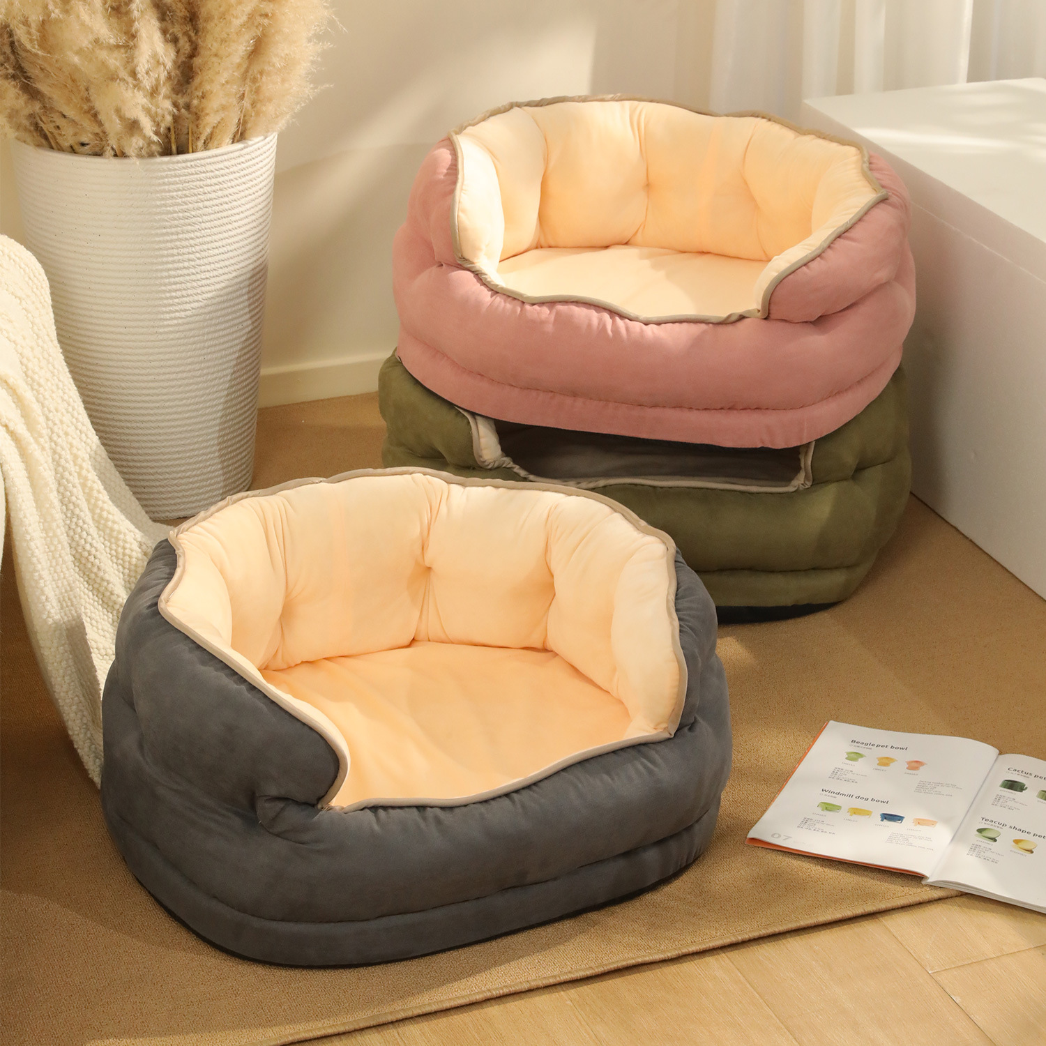 Perrera en invierno engrosada, cálida, semi-rodeada, gato, manta cálida, gamuza, perrera octogonal de tres capas, perrera para mascotas