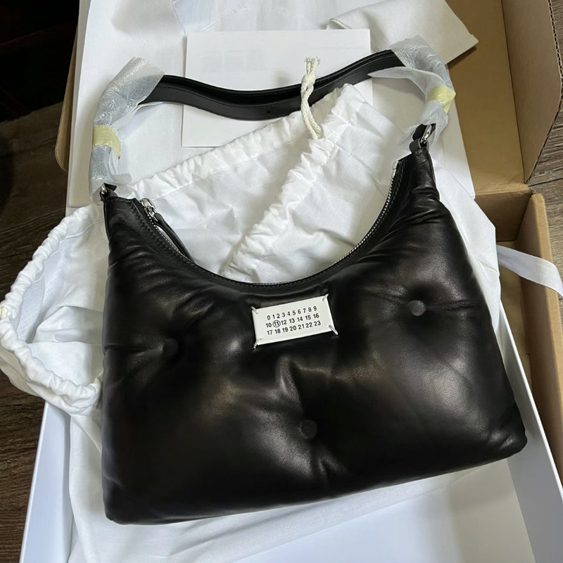 New Margiela Liu Wen Style Hobo Mini Underarm Bag for Women, Genuine Leather Crescent Bag, Crossbody Sponge Cloud Bag