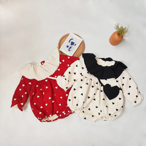 Korean version of autumn and winter baby love plus velvet harem princess bag fart clothing winter warm jumpsuit baby festive crawl suit