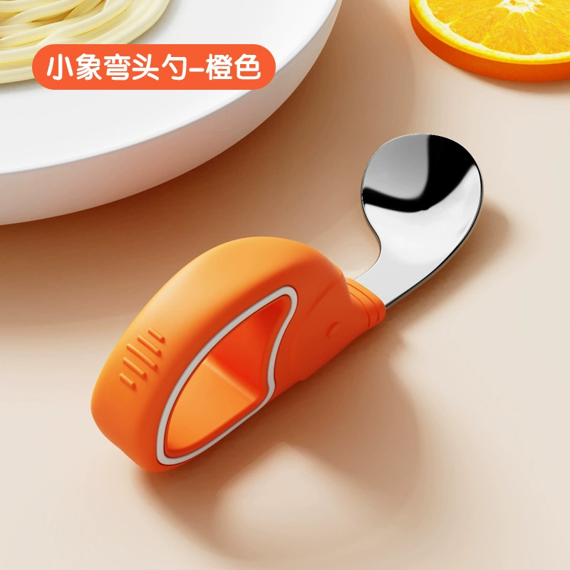 Children's spoon stainless steel, ring, set, silicone tableware for training for feeding