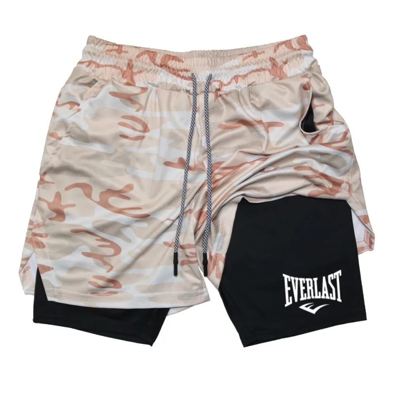 Men's Compression Sports Shorts, Everlast Printed Sports Pants, Double Layer, Quick-Drying, Basketball, Beach Men's Compression Sports Shorts, Everlast Printed Sports Pants, Double Layer, Quick-Drying, Basketball, Beach