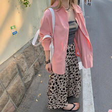 大码粉色长袖衬衫外套秋季韩版宽松韩版慵懒风气质百搭设计上衣女