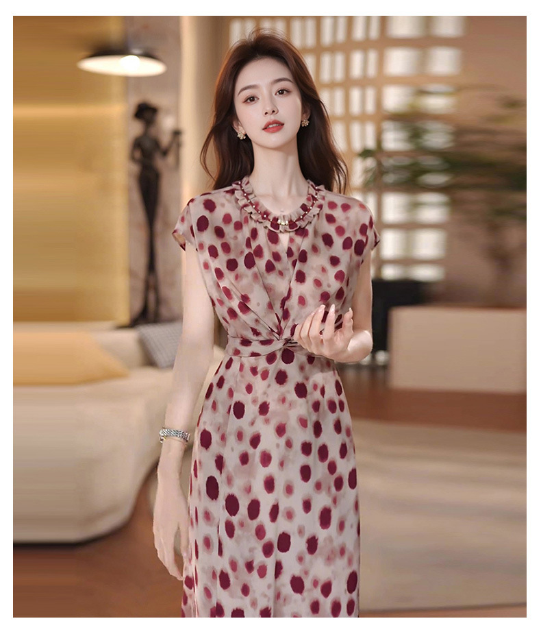 Đầm chấm bi nữ dáng ôm eo cao, phong cách sang trọng — màu đỏ chi tiết 12