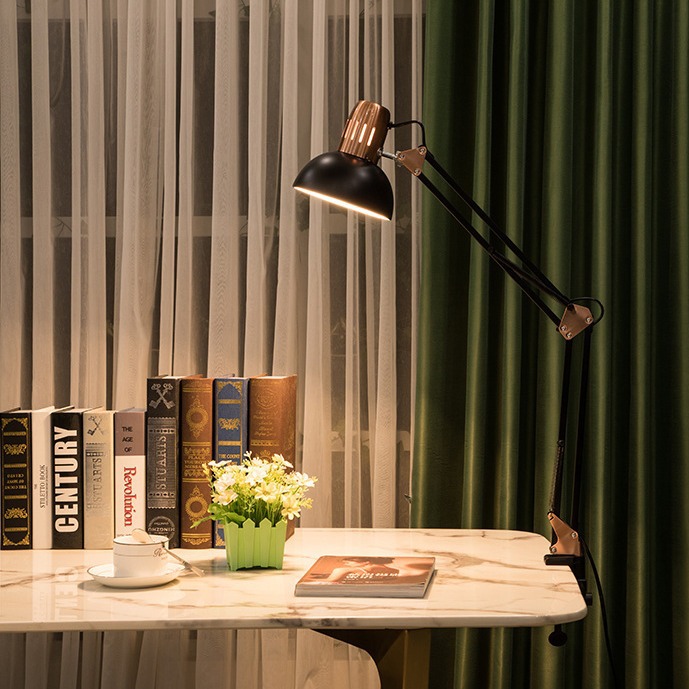 Lámpara de escritorio de protección de ojos de estilo americano LED para niños, iluminación de bordado de uñas galvanizadas, brazo largo