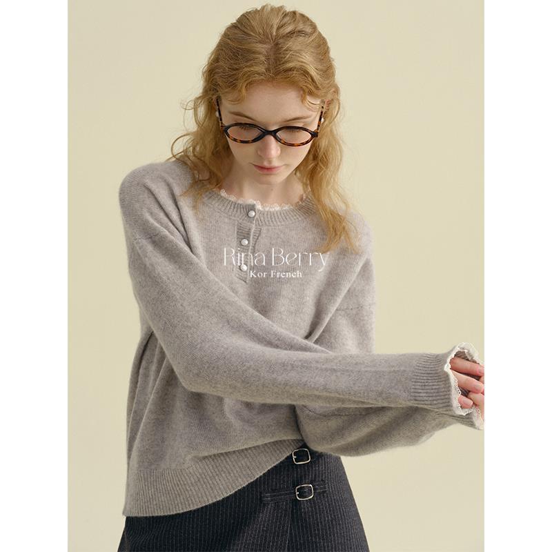 2026 Autumn/Winter New Wool Lace Trim Design Versatile Lazy Style Top for Petite Figures French Minimalist Sweater 2026 Autumn/Winter New Wool Lace Trim Design Versatile Lazy Style Top for Petite Figures French Minimalist Sweater