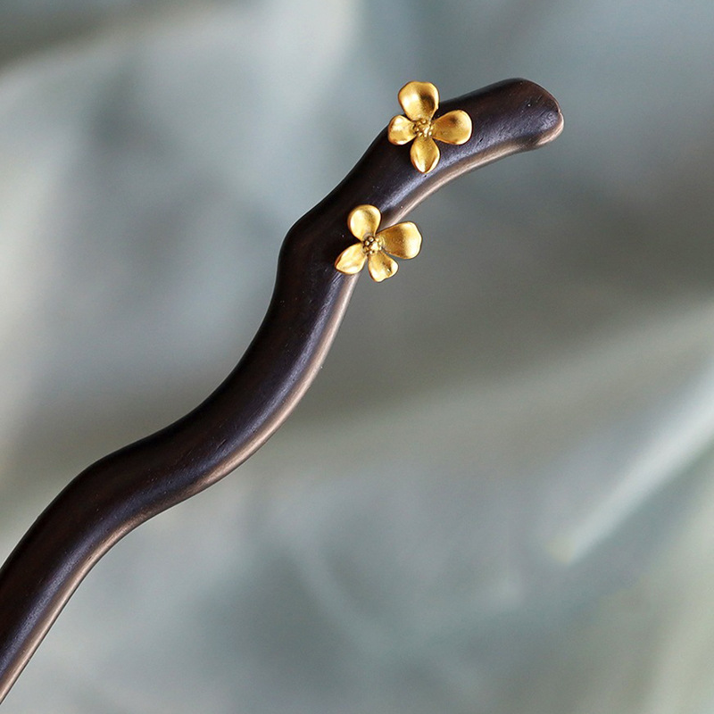 E64 꽃피는 피넬리아 비녀 [천연 흑단]