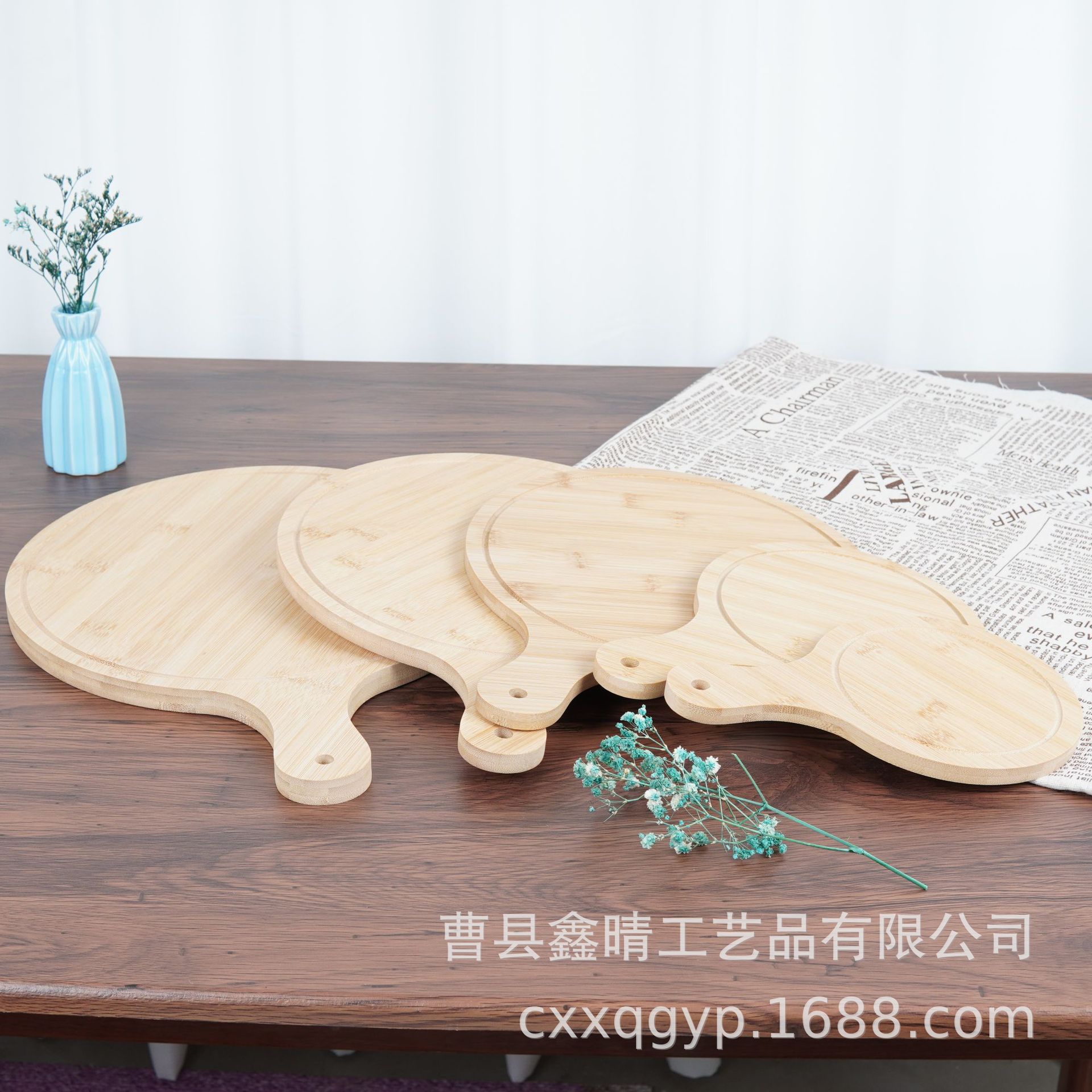 Bandeja de comedor de madera maciza multifuncional Bandeja de mano de madera simple para el hogar Bandeja de pizza de bistec de madera redonda