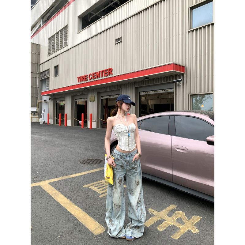 Slim-Fit Outer Wearing Fish-Bone Tube Top Women's Hot-Fit Hot-Fit Loose Wide-Leg Jeans for suit Women Slim-Fit Outer Wearing Fish-Bone Tube Top Women's Hot-Fit Hot-Fit Loose Wide-Leg Jeans for suit Women