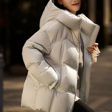 三防95白鹅绒立领连帽羽绒服平湖女装2025冬季新款高端鹅绒服外套