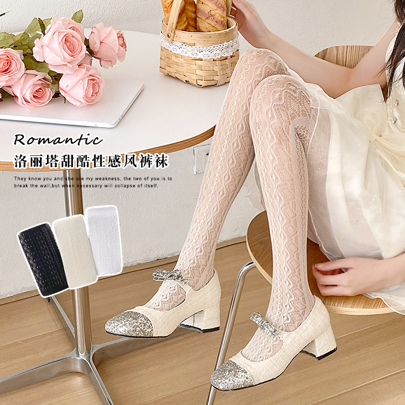 La primavera y el verano fino Lolita encaje leggings JK largo diamante japonés puro blanco seda dulce pantimedias