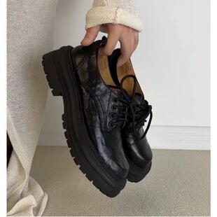 British Style Cross Strap Genuine Leather Thick Bottom Small Leather Shoes Women's 2024 Autumn Round Toe Retro Loafers Thick Heeled Single-layer Shoes