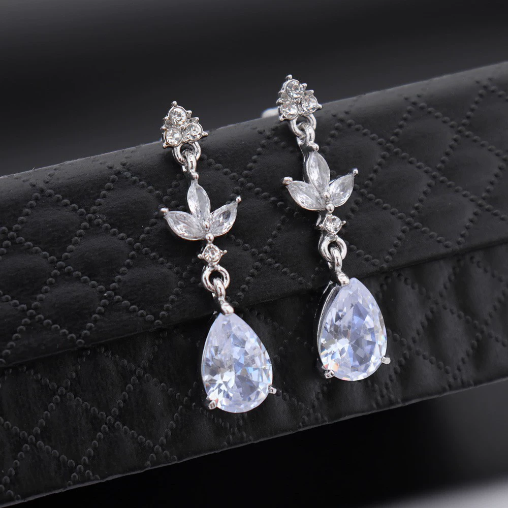 Sophisticated zirconium, universal silver earrings, European style, wholesale