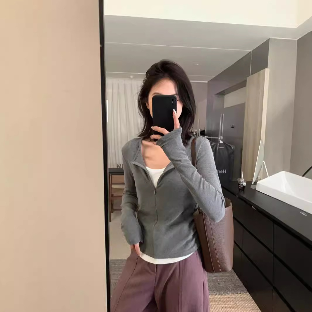 阿诗蜜羊绒高品质加厚显瘦百搭撞色拼接假两件半拉链打底衫长袖女