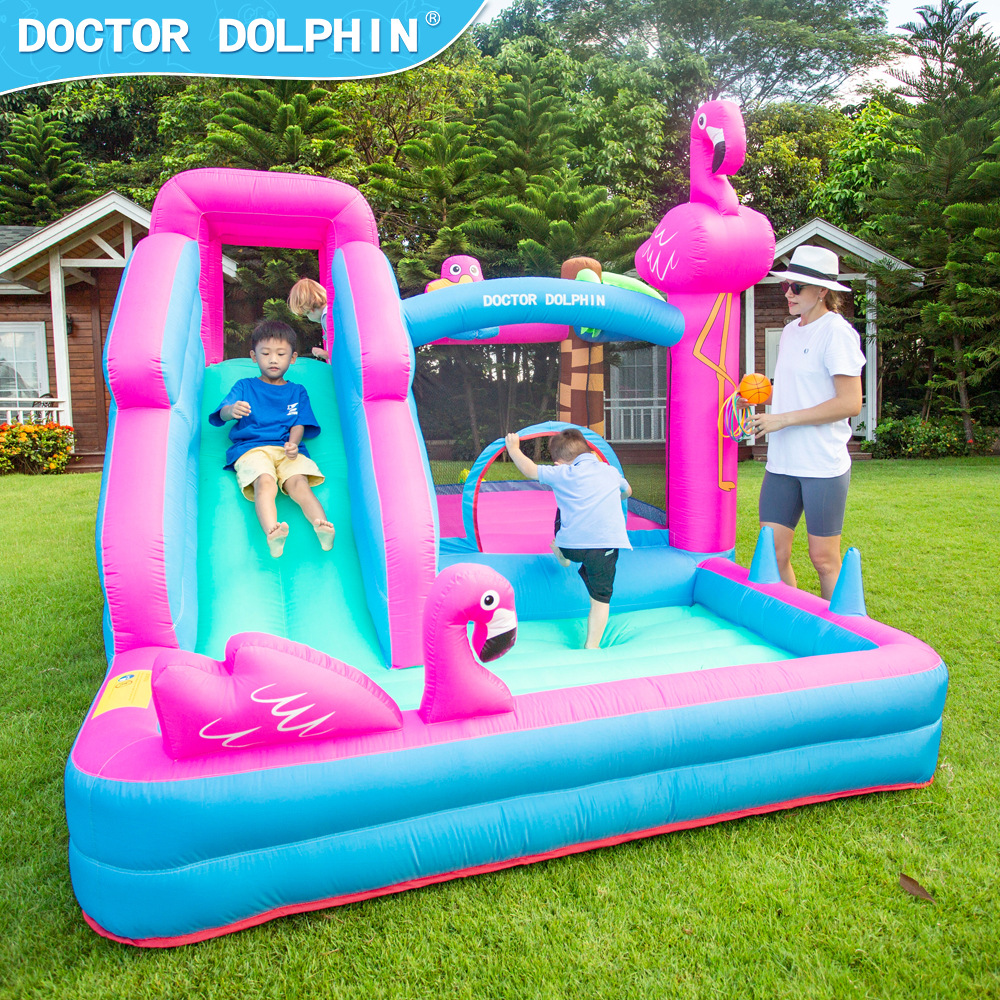Doctor Dolphin | Castillo de llenado de castillo pequeño hogar inflable para niños Castillo Flamingo saltando cama Castillo