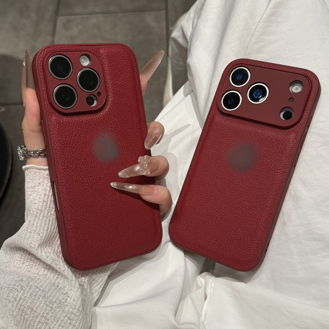 High-End Autumn and Winter Lychee Leather Texture Suitable for Iphone17 Mobile Phone Case 17Pro Pure Color 16 Frosted 15 All-Inclusive 14