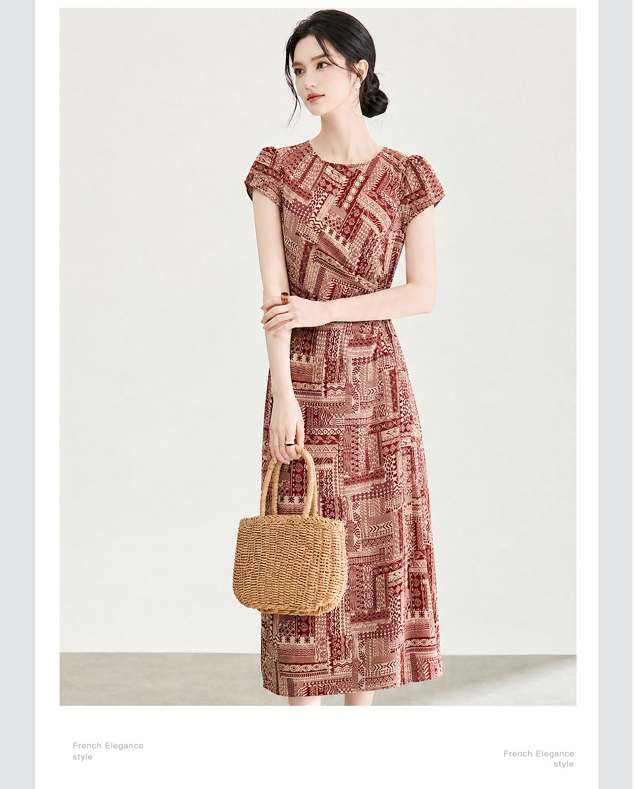 Đầm maxi nữ họa tiết bohemian tay ngắn thắt eo chất liệu voan — màu hồng chi tiết 10