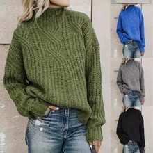 2025欧美毛衣女士高领麻花针织上衣套头衫ebay跨境亚马逊sweater