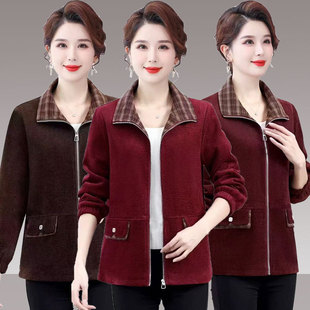 Middle-Aged and Elderly Women's Spring & Fall Corduroy Jackets 40 and 50 Years Old Mother's Casual Zipper Jacket Tops