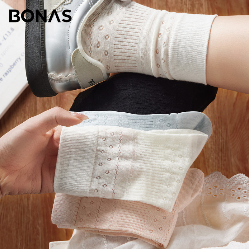 Baonasi Women's Summer Thin Hollow-Out Floral Mid-Calf Socks, Miu Miu Ballet Style Breathable Sweat-Absorbing Slouch Socks