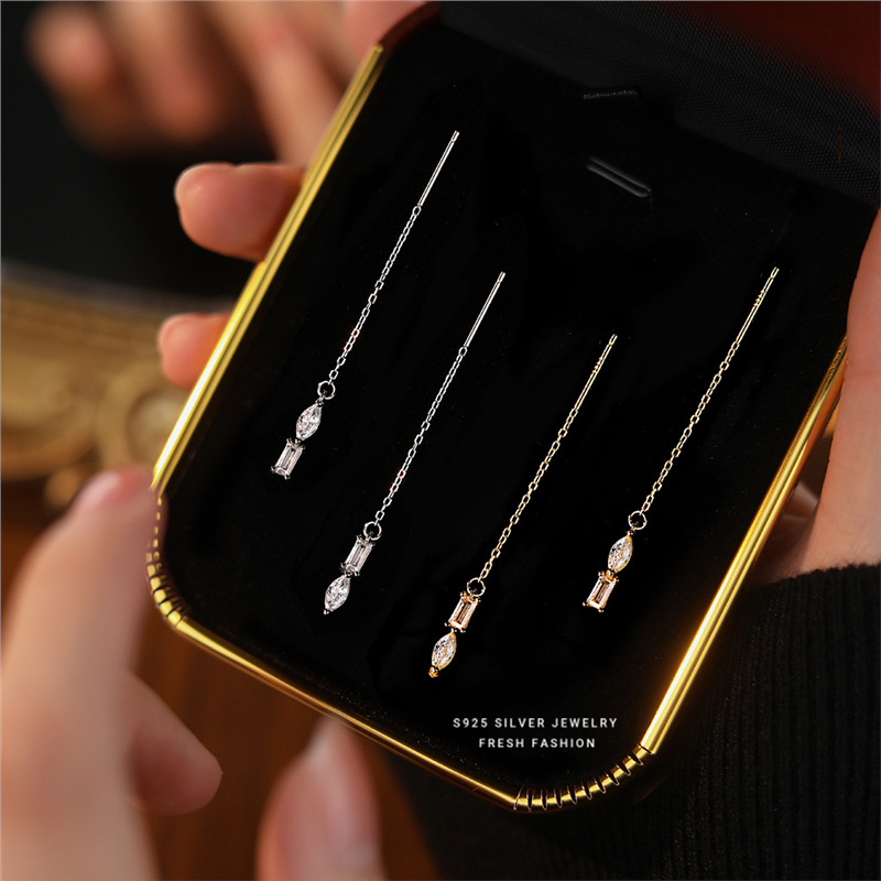 S925 Sterling Silver Geometric Tassel Earrings With Zircon_voghion.com
