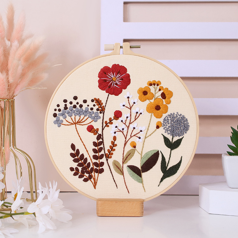 DIY Kit de bordado hecho a mano paquete de material de estilo Europeo tranquilo flores y plantas de tono cálido transfronteriza Inglés Nuevo Original image 7