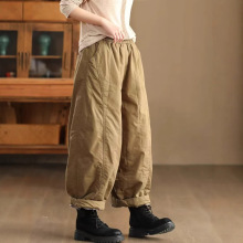 24冬季文艺复古绒棉夹棉棉裤女松紧腰加厚保暖哈伦裤长裤