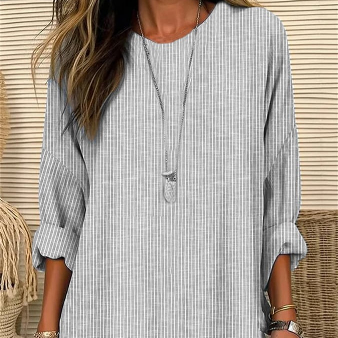 Women's Clothing Women's Casual Striped Long Sleeve Top Round Neck Loose Fit Spring Summer Fashion Style Shirt_ecoleips.com