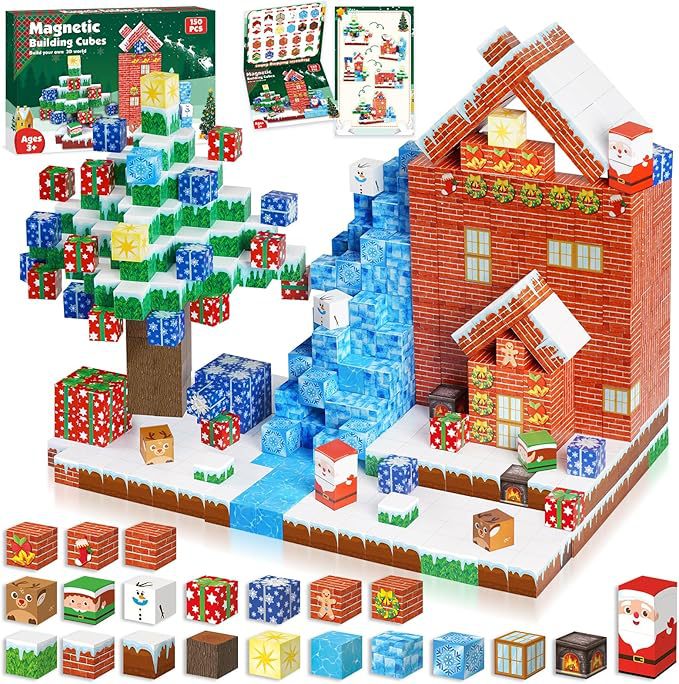 Nuevos productos explosivos de Amazon, bloques de construcción para niños, bloques de construcción de bloques magnéticos en 3D, juguetes transfronterizos de Navidad, bricolaje
