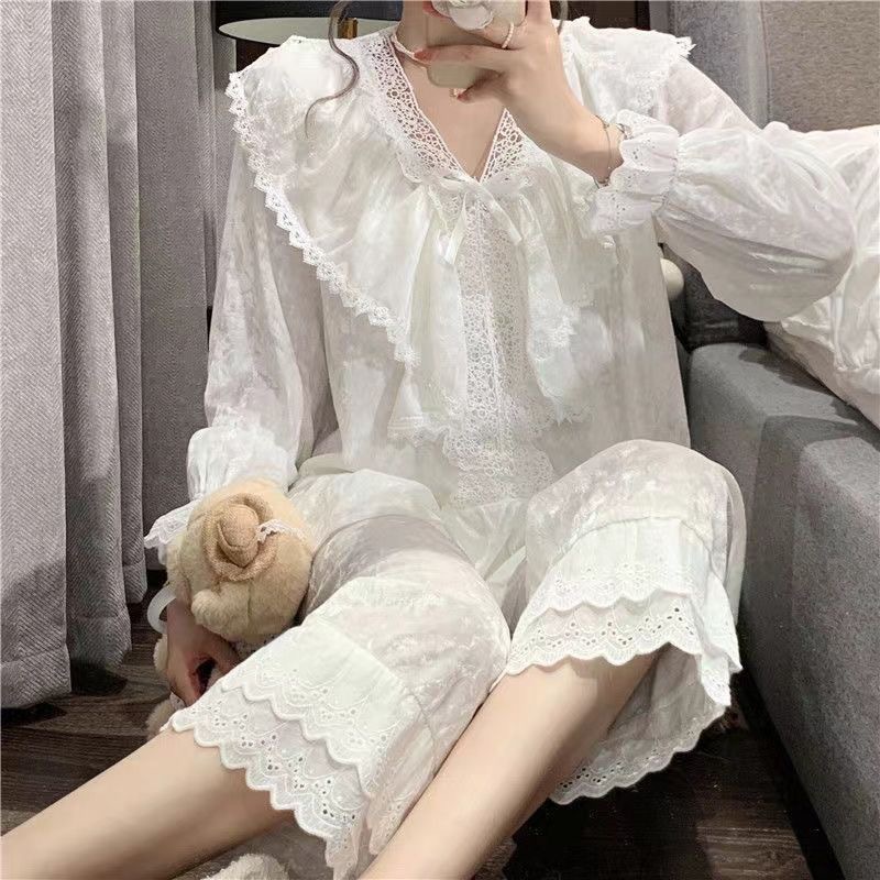 플러스 사이즈 200 진 다이아몬드 벨벳 잠옷 가을 겨울 여자 황금 벨벳 달콤한 레이스 공주 바람 그물 붉은 바람