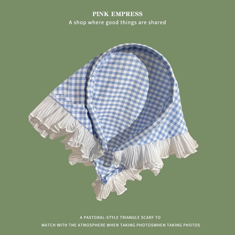 Toalla triangular de encaje hecha a mano de punto retro francés para viajar Turbante de estilo literario de temperamento dulce 2025 nueva diadema